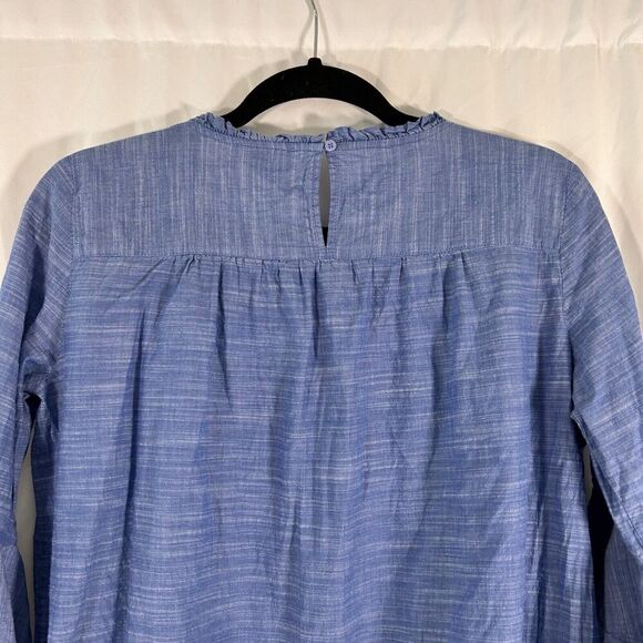 Loft Blouse Women's Small Blue White Crochet 3/4 Bell Sleeve Round Neck Cotton - Picture 10 of 11